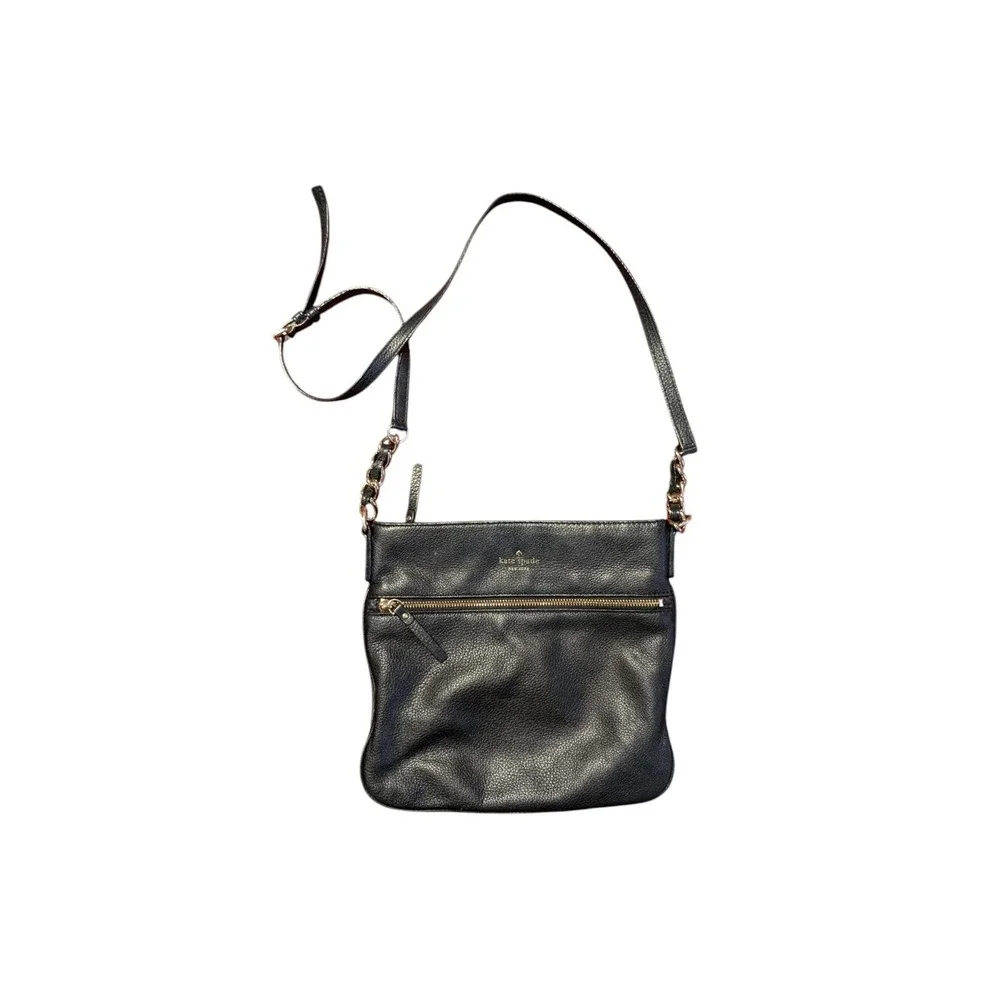 Kate Spade Cobble Hill Ellen Crossbody Bag Black Pebbled Leather Gold Chain Zip